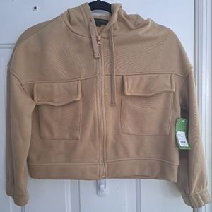Green Goddess khaki zip front hoodie sz small
